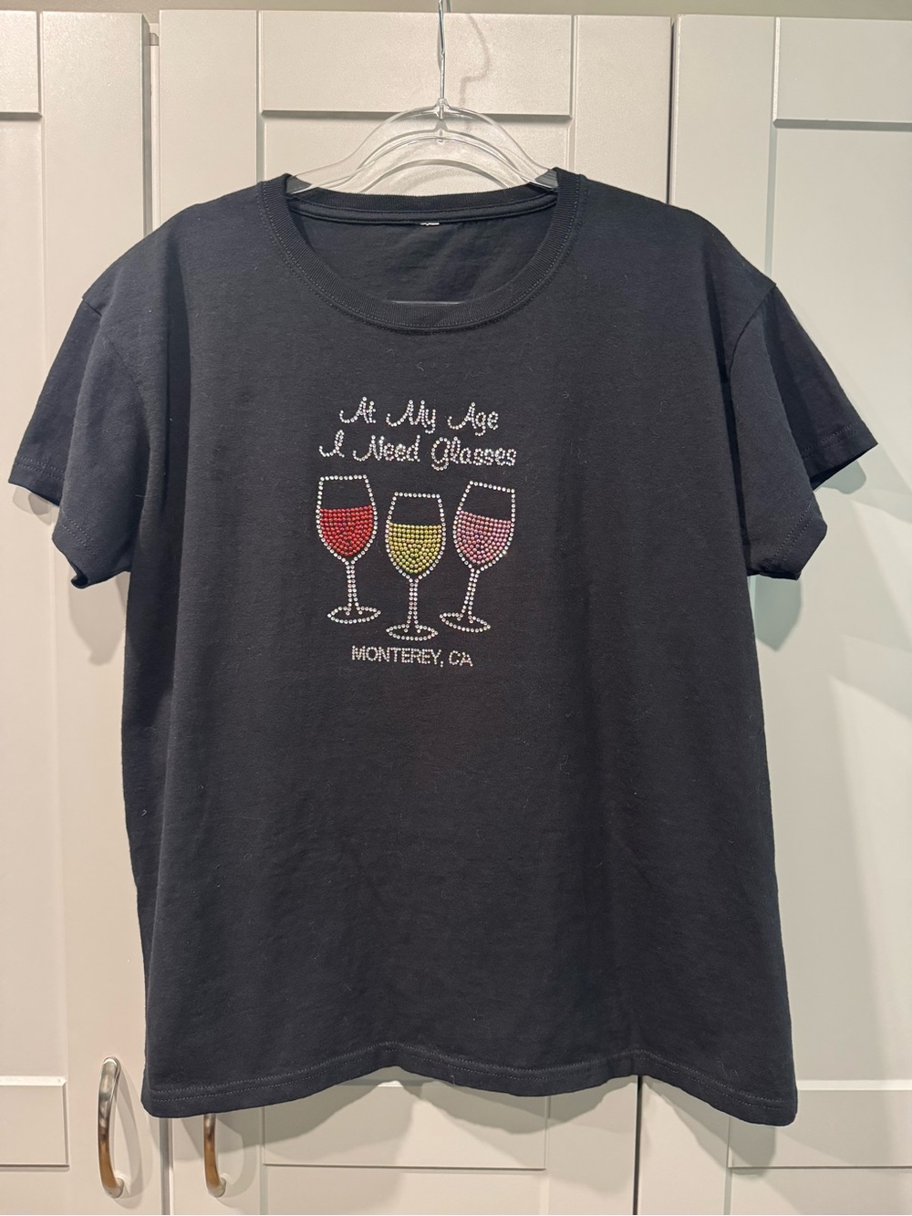 Rhinestone Wine Glass Graphic Tee in Black